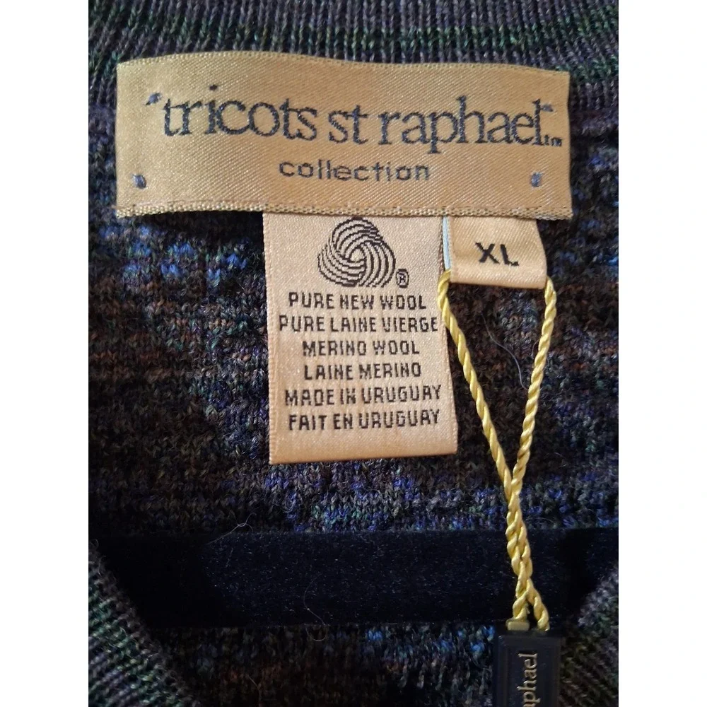 Tricots St Raphael Mens XL Merino Wool V-Neck Sweater Space Dye Knit Uruguay NWT